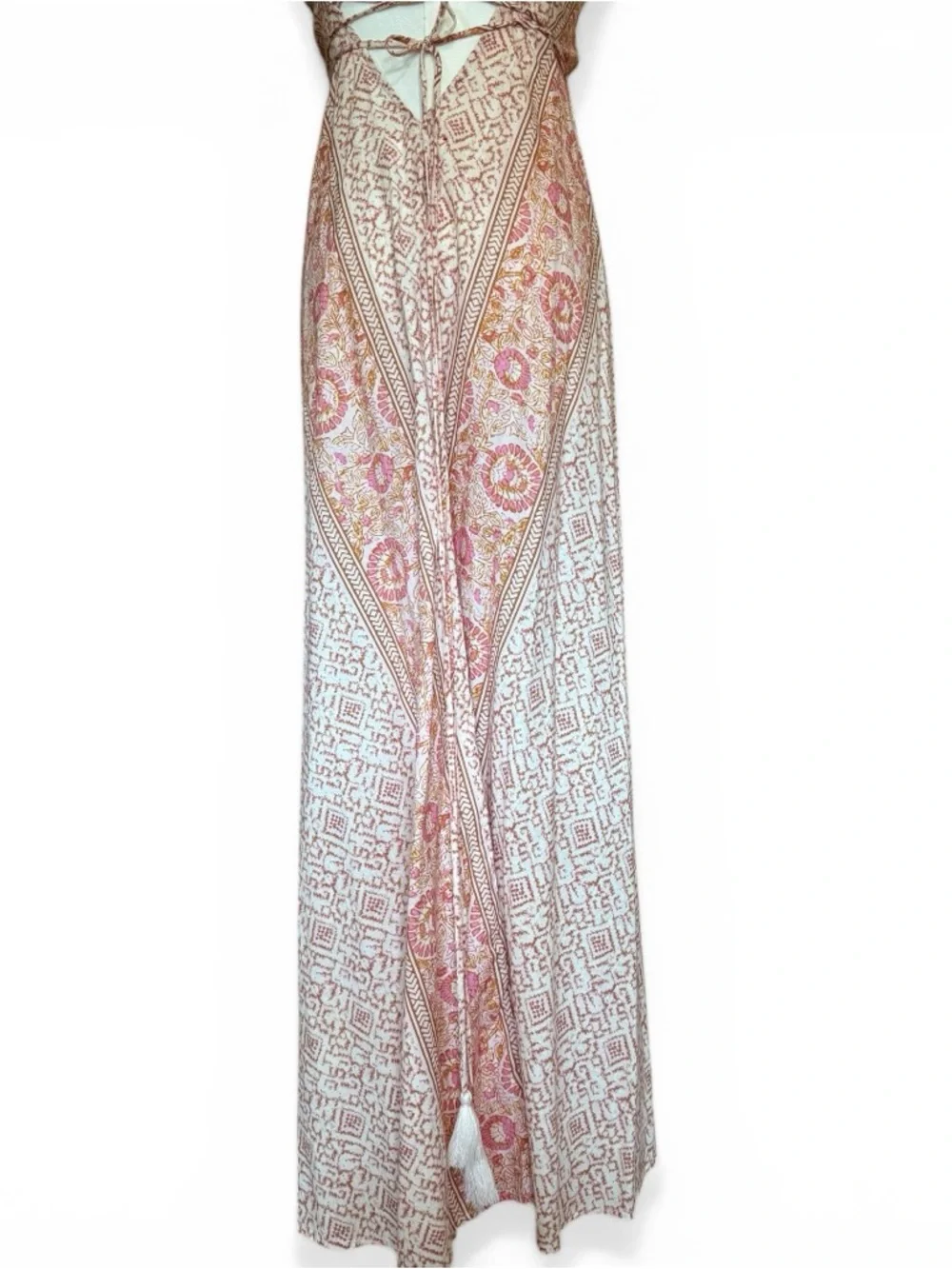 Xirena Printed Maxi Dress Small Boho Open Back Strappy Tassel Tie NWOT - Picture 8 of 9